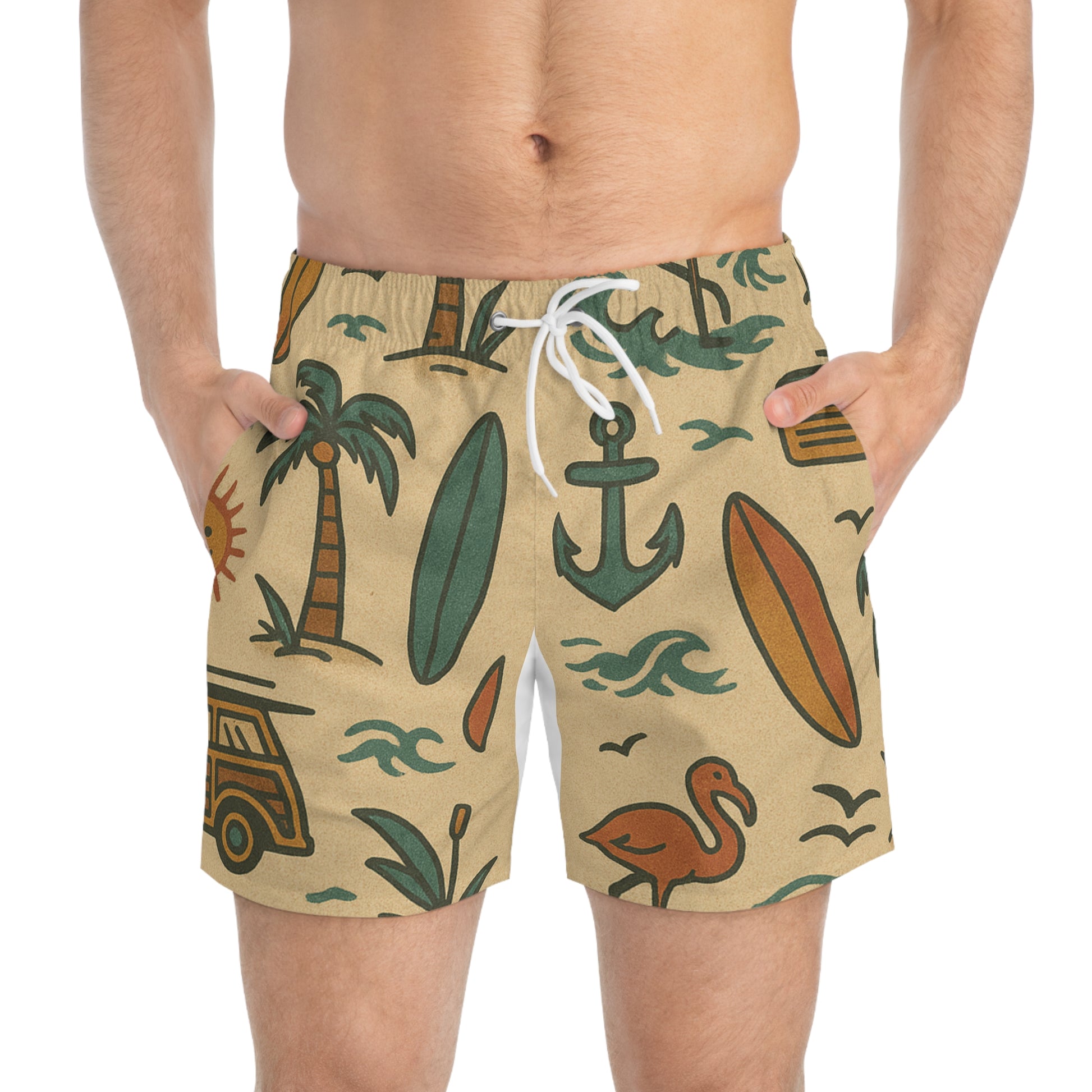 Tropical Print Men's Swim Trunks, Beach Ready Boardshorts, Fun Vacation Shorts, Summer Essentials, Gift for Dad, Pool Party Gear