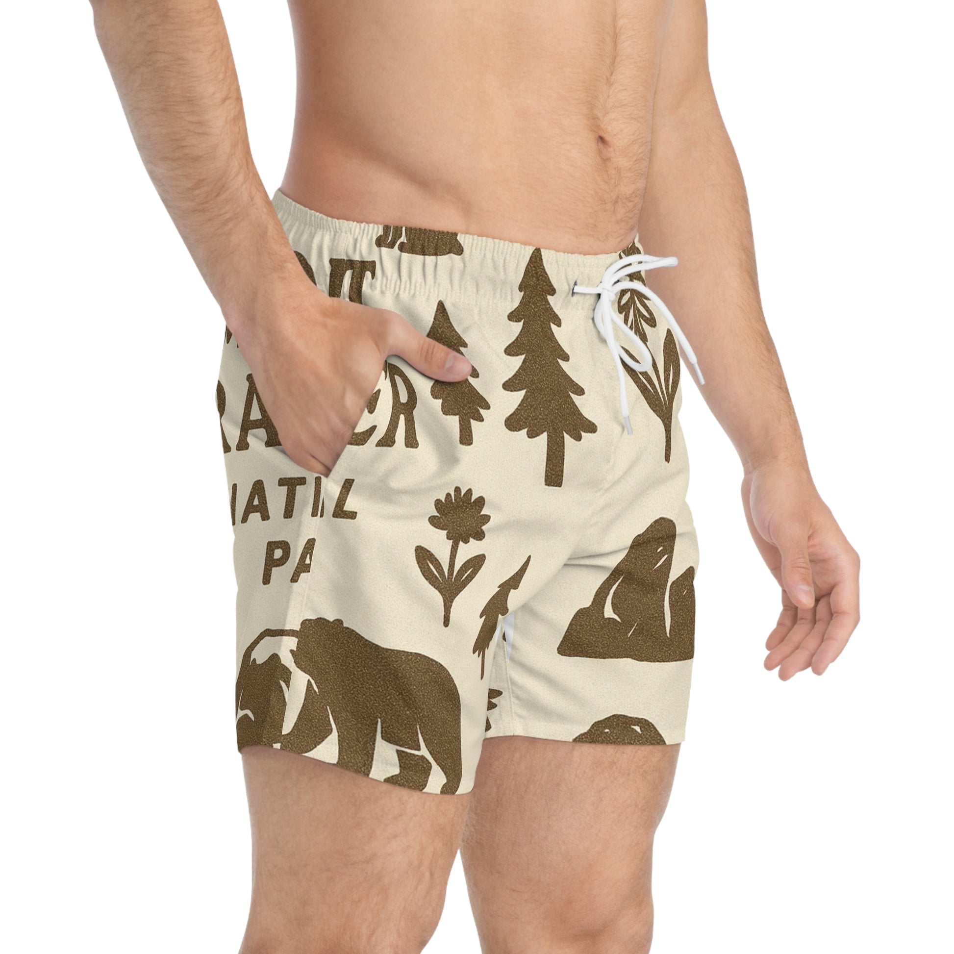 Nature-Inspired Swim Trunks, AOP Beach Shorts, Outdoor Adventure, Camping Gear, Summer Swimwear, Fun Gift Ideas