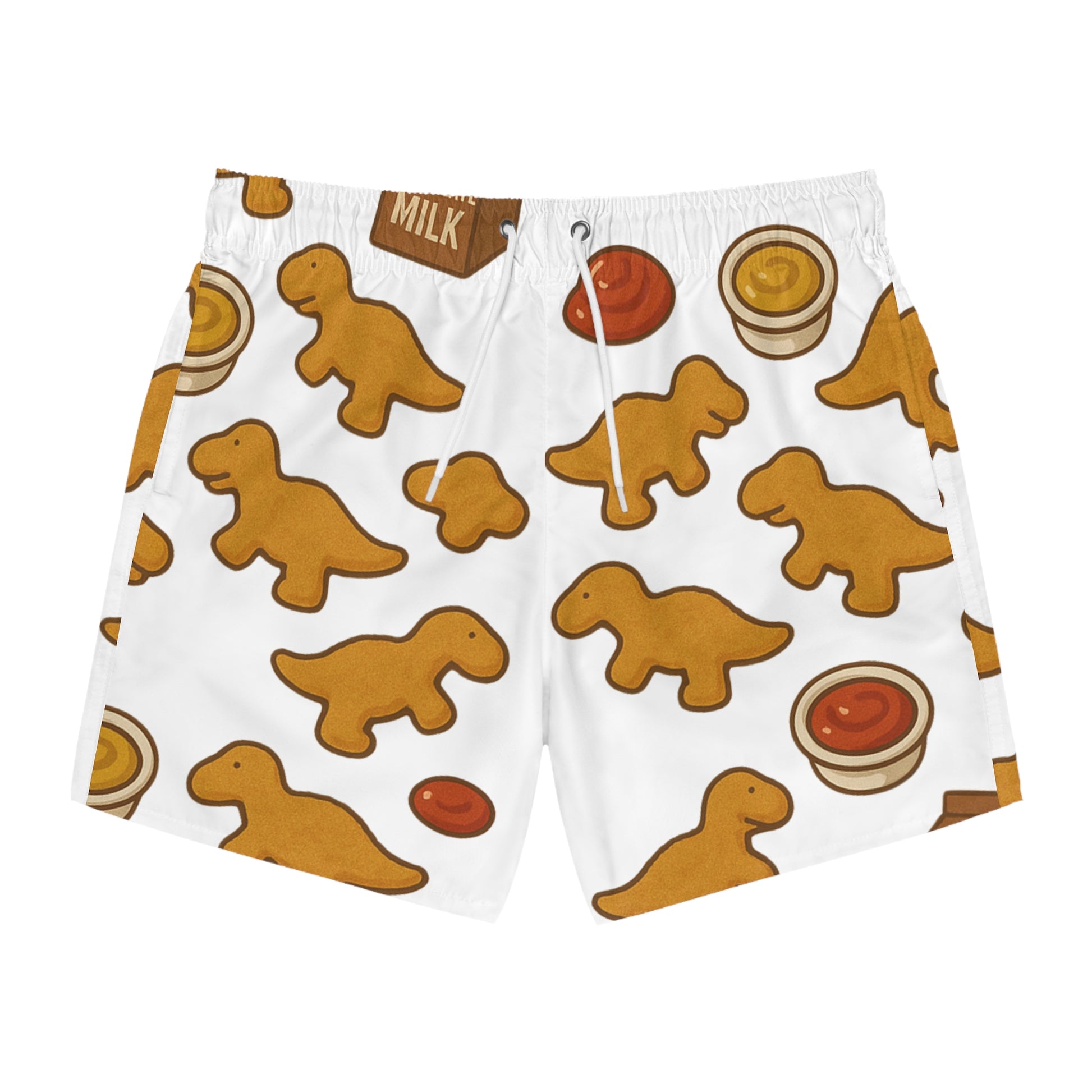 Dino-Themed Swim Trunks, Fun Summer Shorts, Beachwear for Kids & Adults, Great for Vacations & Pool Parties, Funny Gingerbread Design