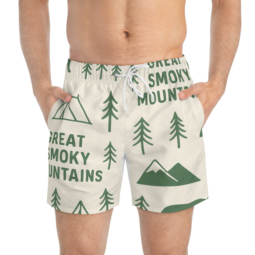 Great Smoky Mountains Swim Trunks, Outdoor Swimwear, Summer Beach Shorts, Gift for Nature Lovers, Camping & Hiking Trunks, Travel Essentials