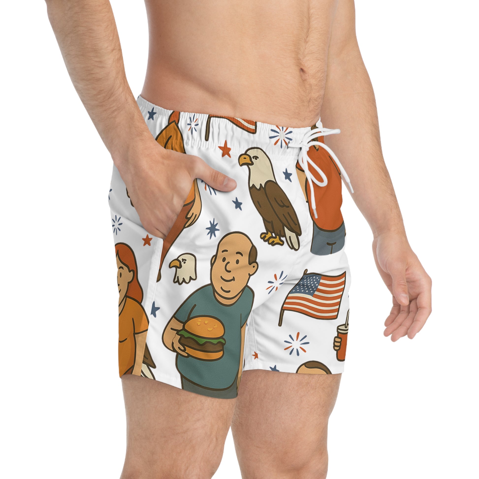 Patriotic Swim Trunks, Summer Beach Shorts, Independence Day Gift, Fun Poolside Attire, BBQ and Summer Celebration Gear