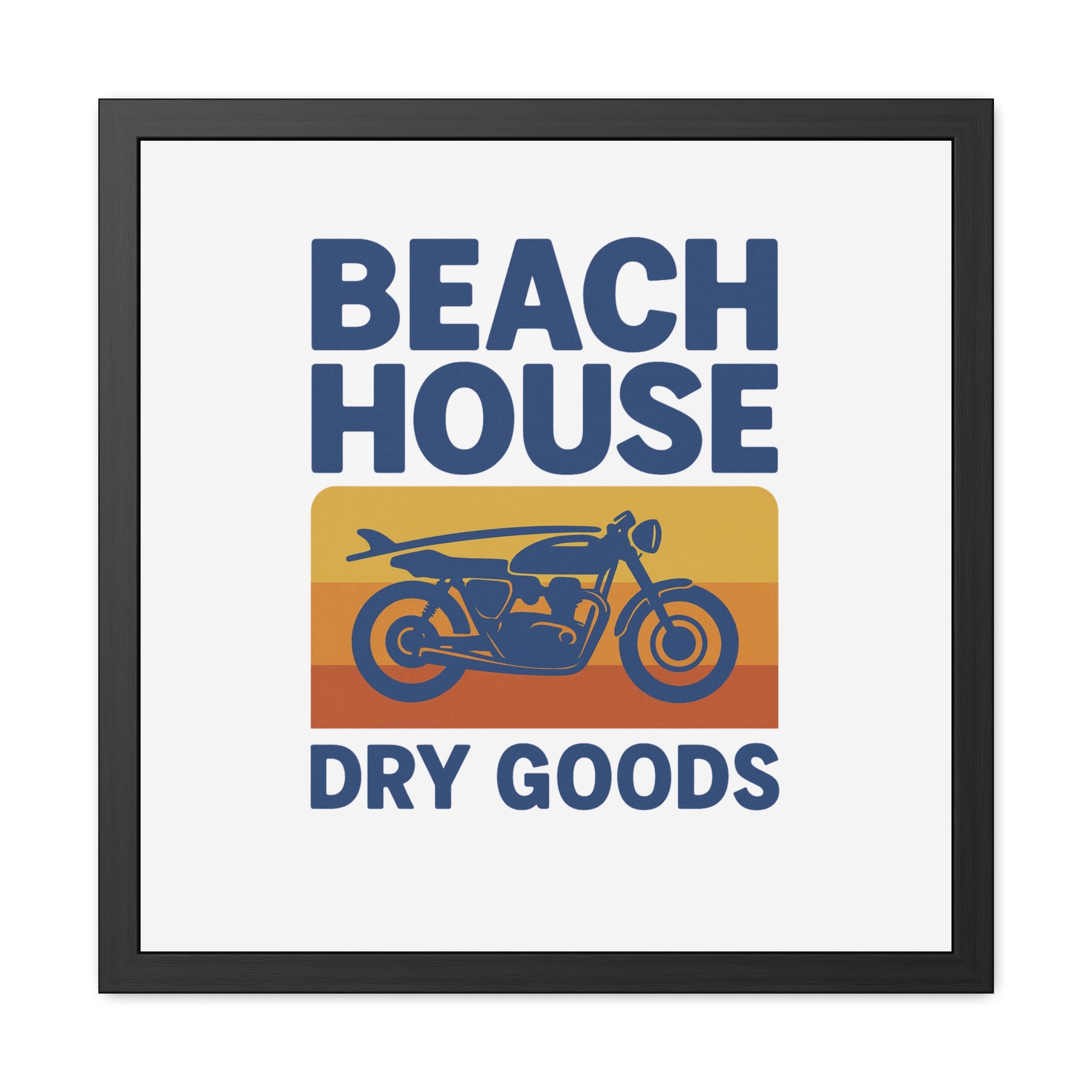 Vintage Beach House Motorcycle Framed Poster, Retro Art Print, Home Decor, Gifts for Bikers, Beach Decor, Summer Vibes