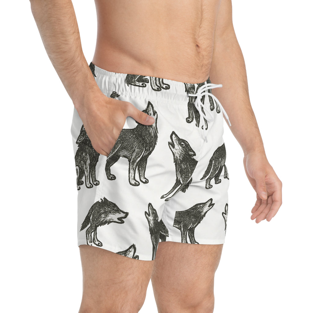 Howling Wolf Swim Trunks, Beach Shorts, Summer Fashion, Outdoor Swimming, Men's Swimwear, Unique Gift for Him