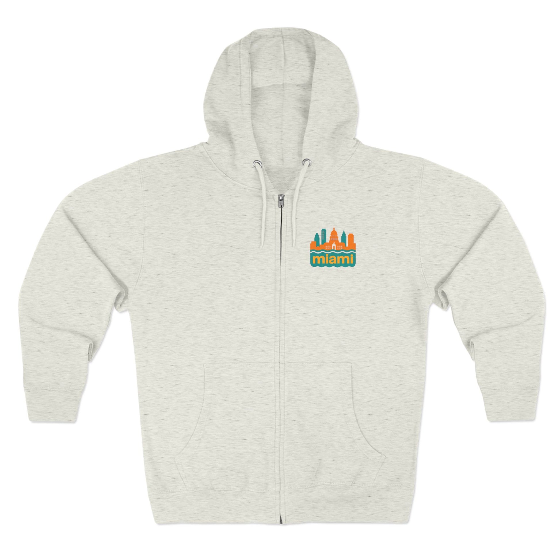 Miami Skyline Unisex Zip Hoodie, Stylish Jacket for Everyday Wear, Perfect for Travel, Gift for Him or Her, Casual Streetwear