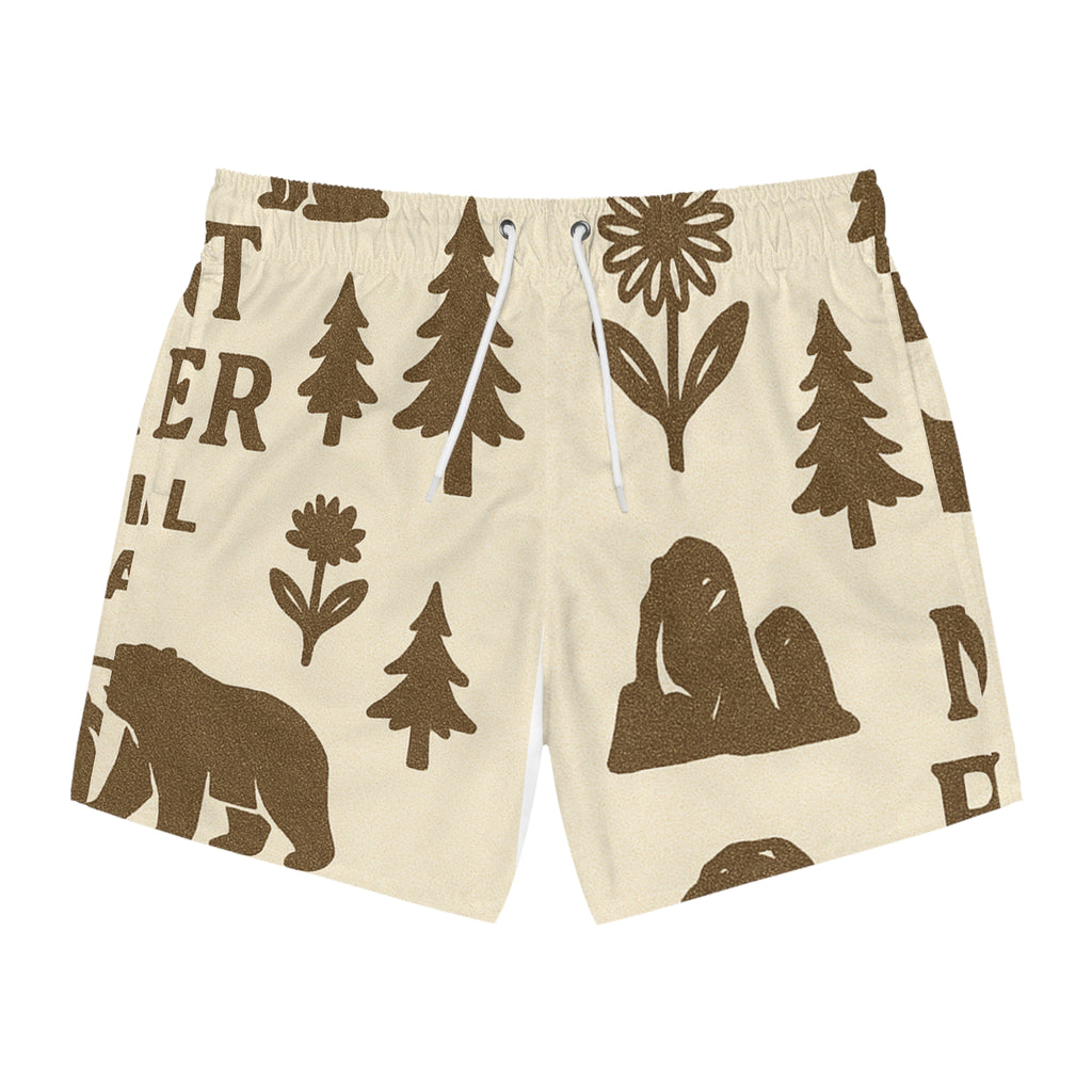 Nature-Inspired Swim Trunks, AOP Beach Shorts, Outdoor Adventure, Camping Gear, Summer Swimwear, Fun Gift Ideas