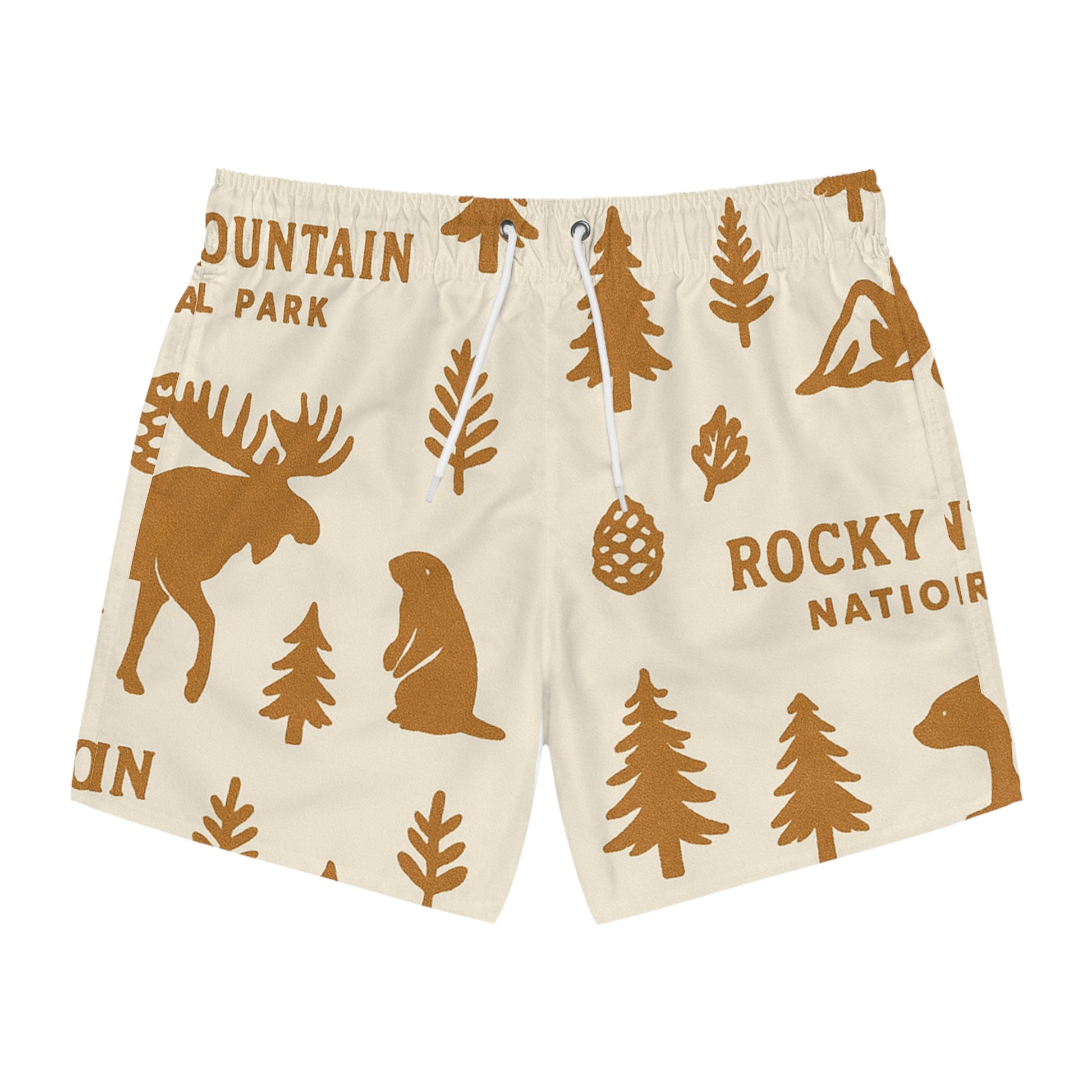 Nature-Inspired Swim Trunks, Rocky Mountain Theme, Vacation Shorts for Men, Summer Beachwear, Outdoor Adventure Swimwear