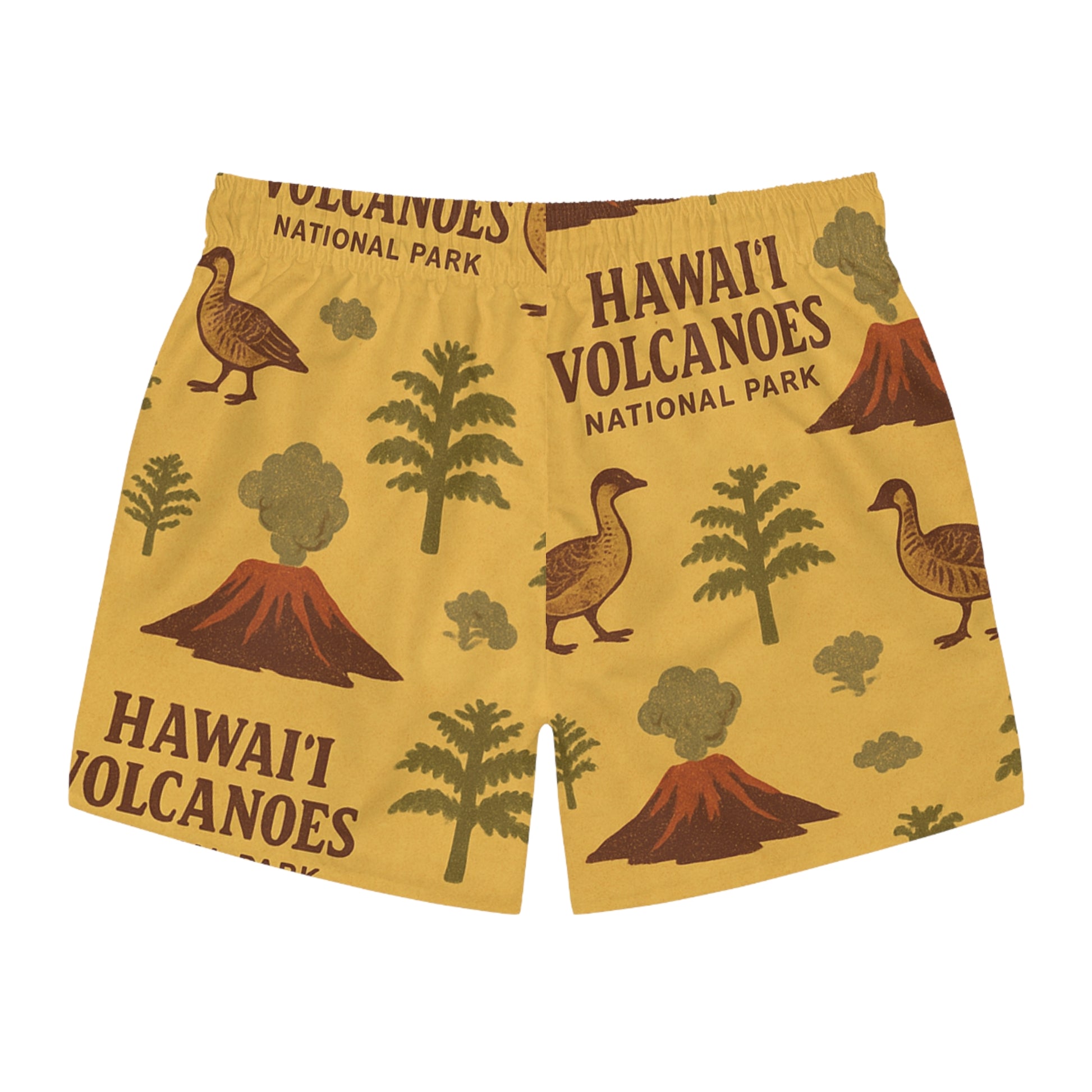 Hawaiian Volcanoes Swim Trunks, AOP Beach Shorts, Summer Swimwear, Tropical Vacation Gear, Gift for Travelers, Fun Poolside Attire