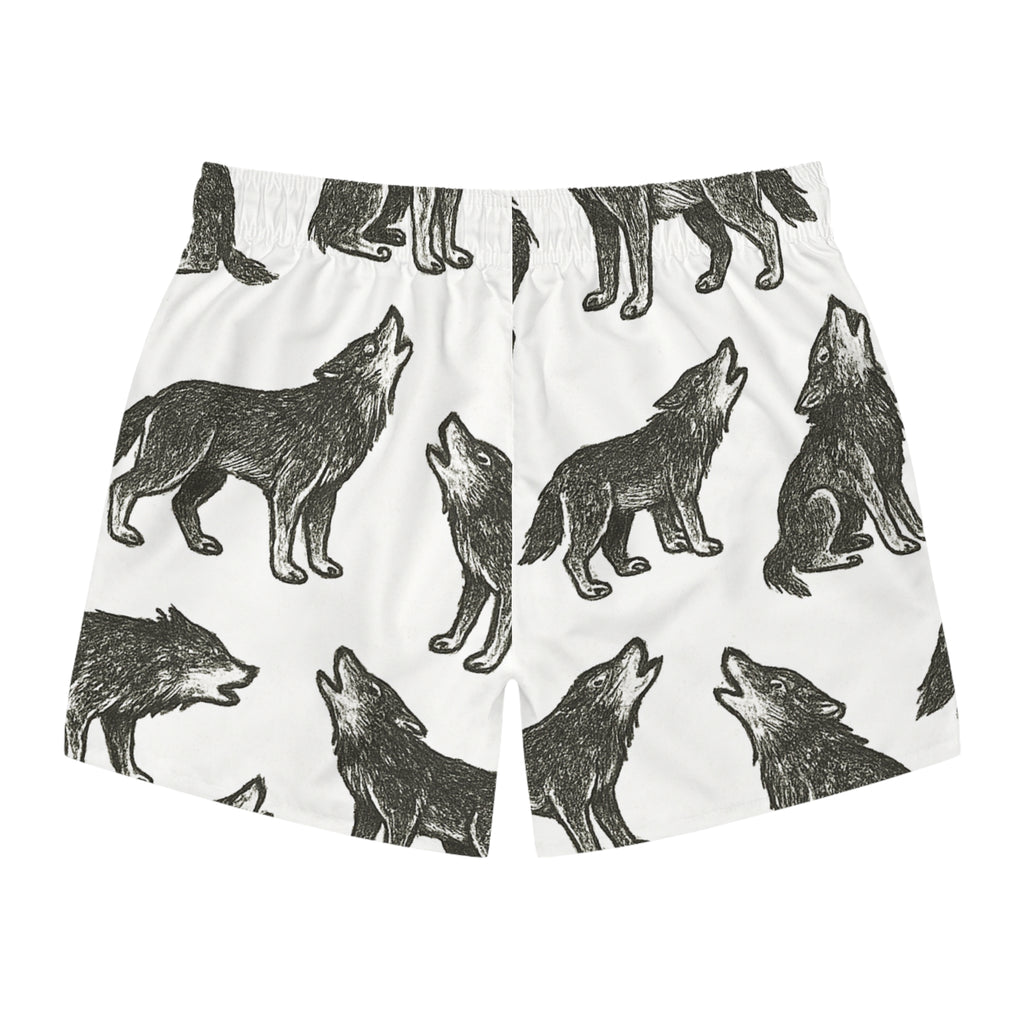 Howling Wolf Swim Trunks, Beach Shorts, Summer Fashion, Outdoor Swimming, Men's Swimwear, Unique Gift for Him
