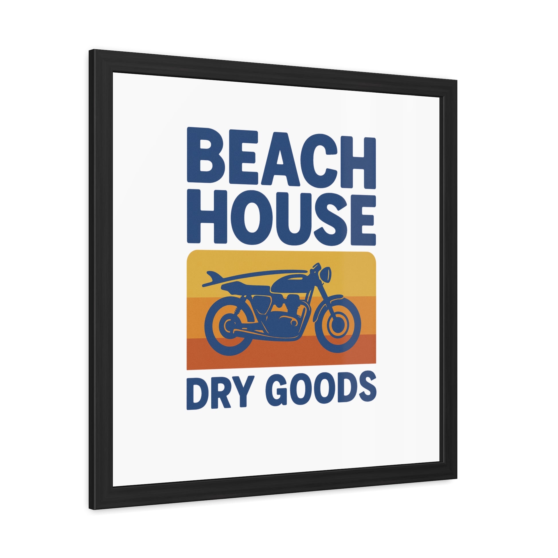 Vintage Beach House Motorcycle Framed Poster, Retro Art Print, Home Decor, Gifts for Bikers, Beach Decor, Summer Vibes