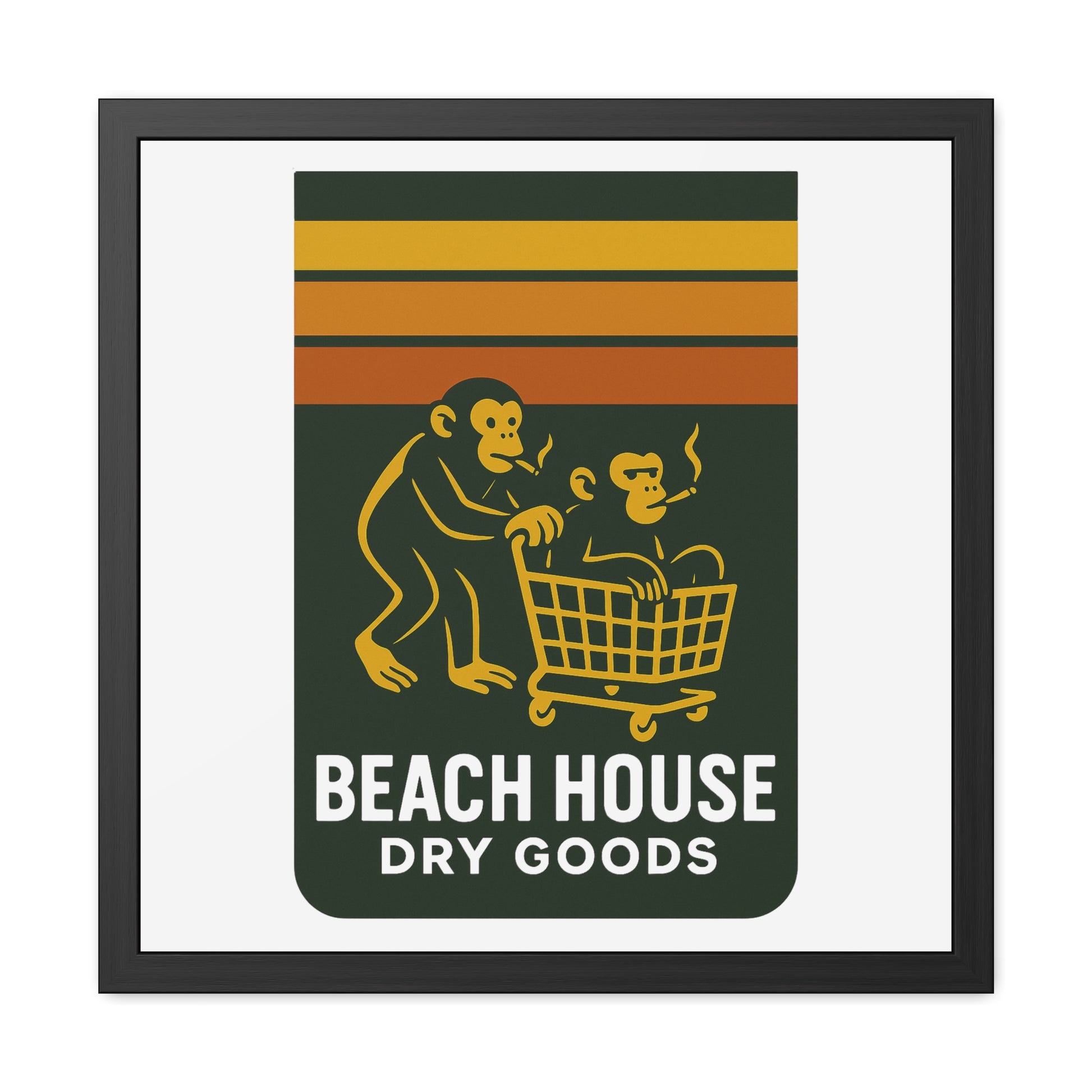 Vintage Beach House Monkey Framed Poster, Retro Wall Art, Home Decor, Gift for Beach Lovers, Coastal Art Prints