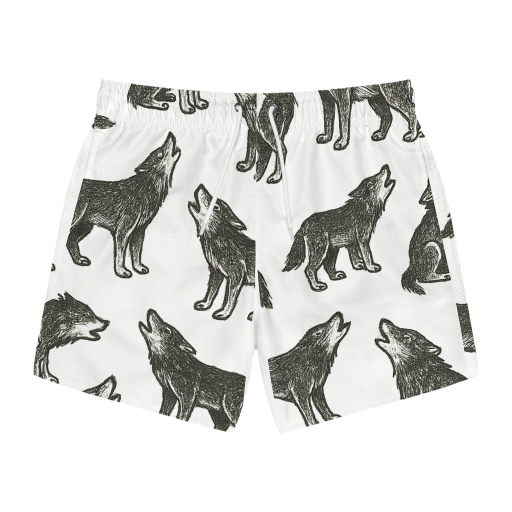 Howling Wolf Swim Trunks, Beach Shorts, Summer Fashion, Outdoor Swimming, Men's Swimwear, Unique Gift for Him