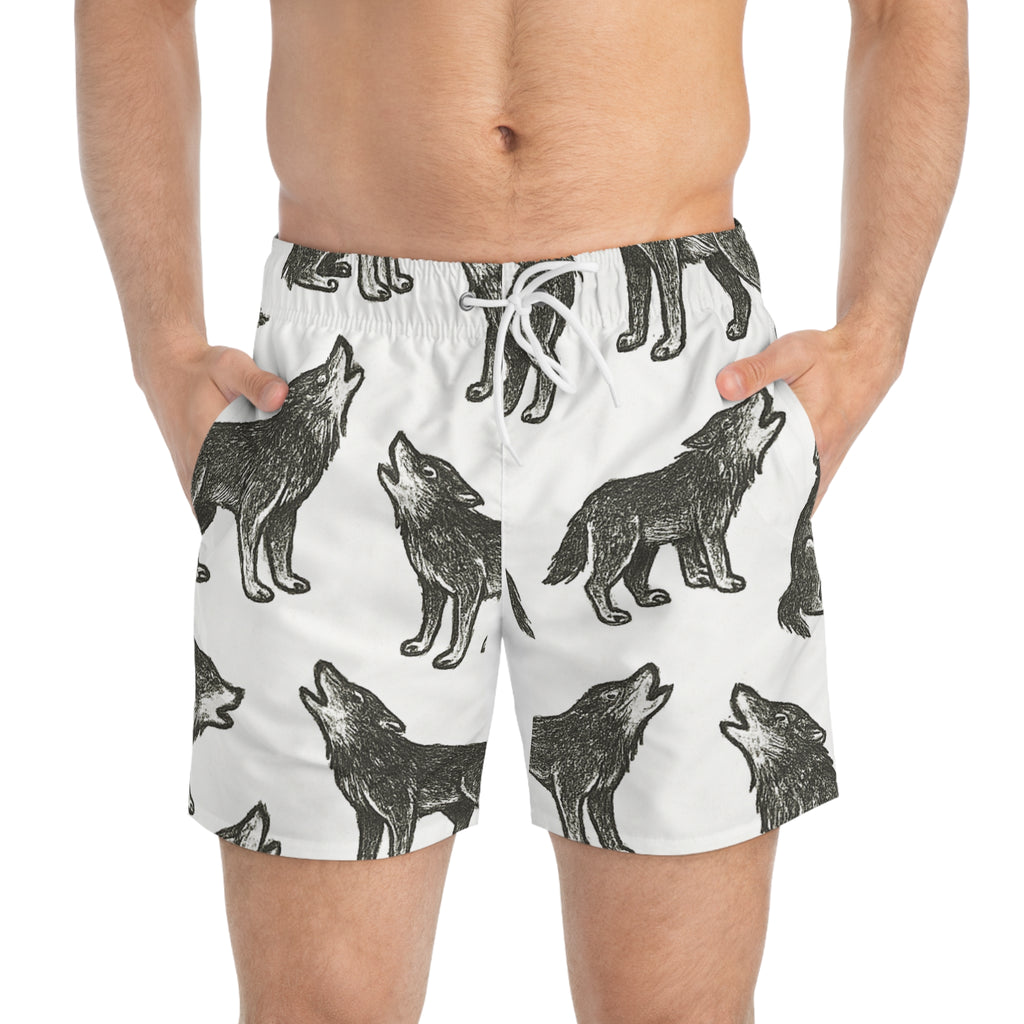 Howling Wolf Swim Trunks, Beach Shorts, Summer Fashion, Outdoor Swimming, Men's Swimwear, Unique Gift for Him