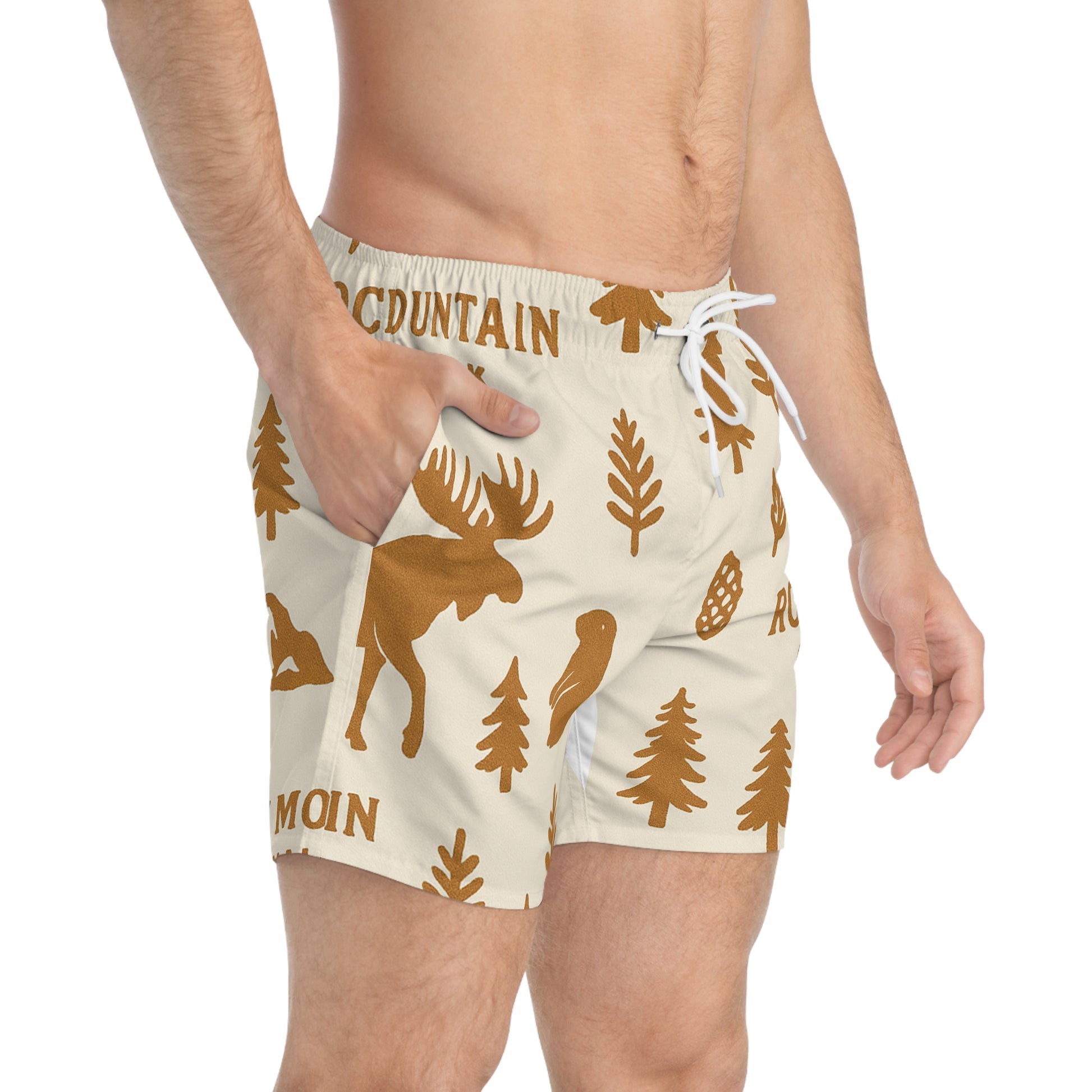 Nature-Inspired Swim Trunks, Rocky Mountain Theme, Vacation Shorts for Men, Summer Beachwear, Outdoor Adventure Swimwear