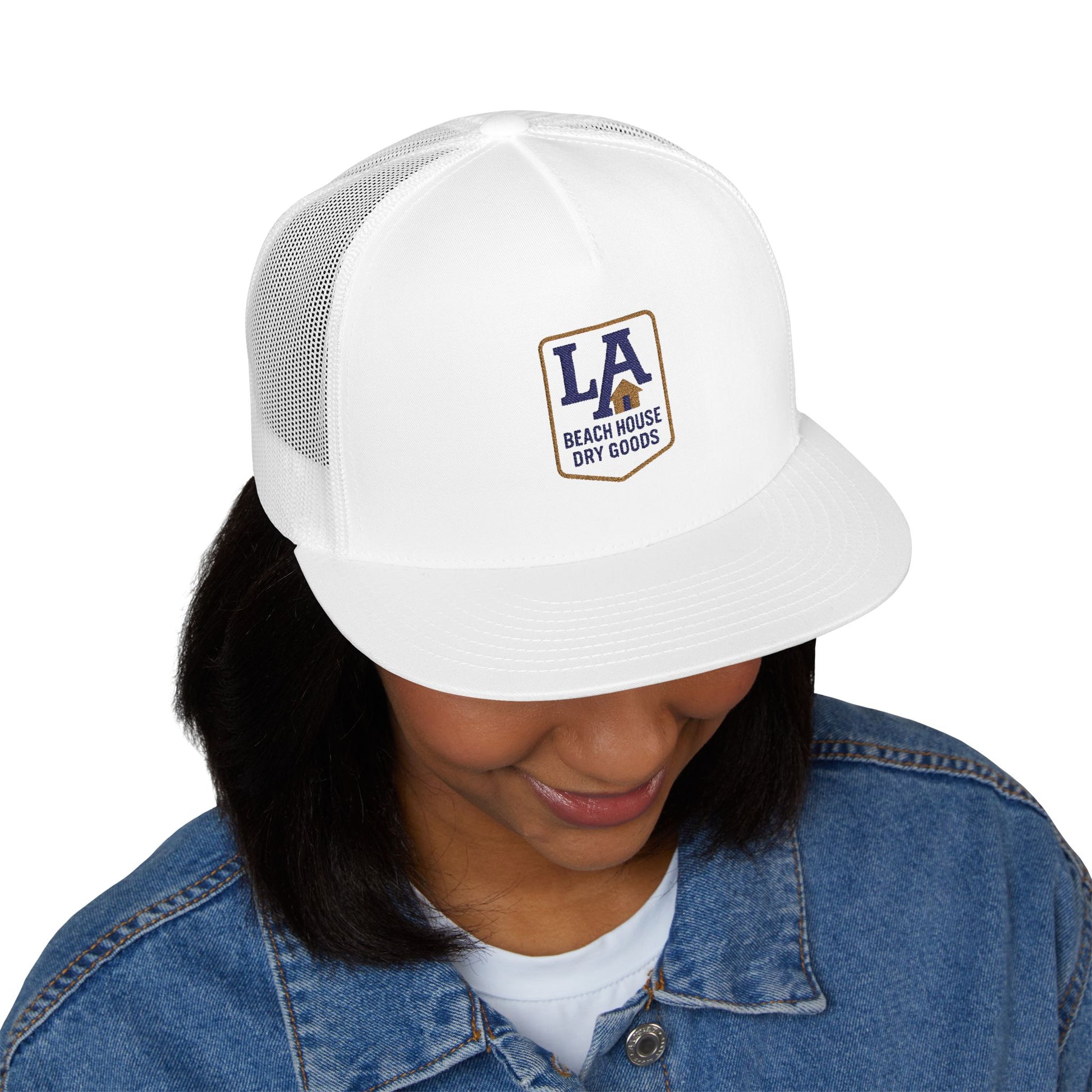 LA Embroidered 5 Panel Trucker Cap, Casual Cap, Outdoor Cap, Summer Hat, Festival Headwear, Trendy Accessories