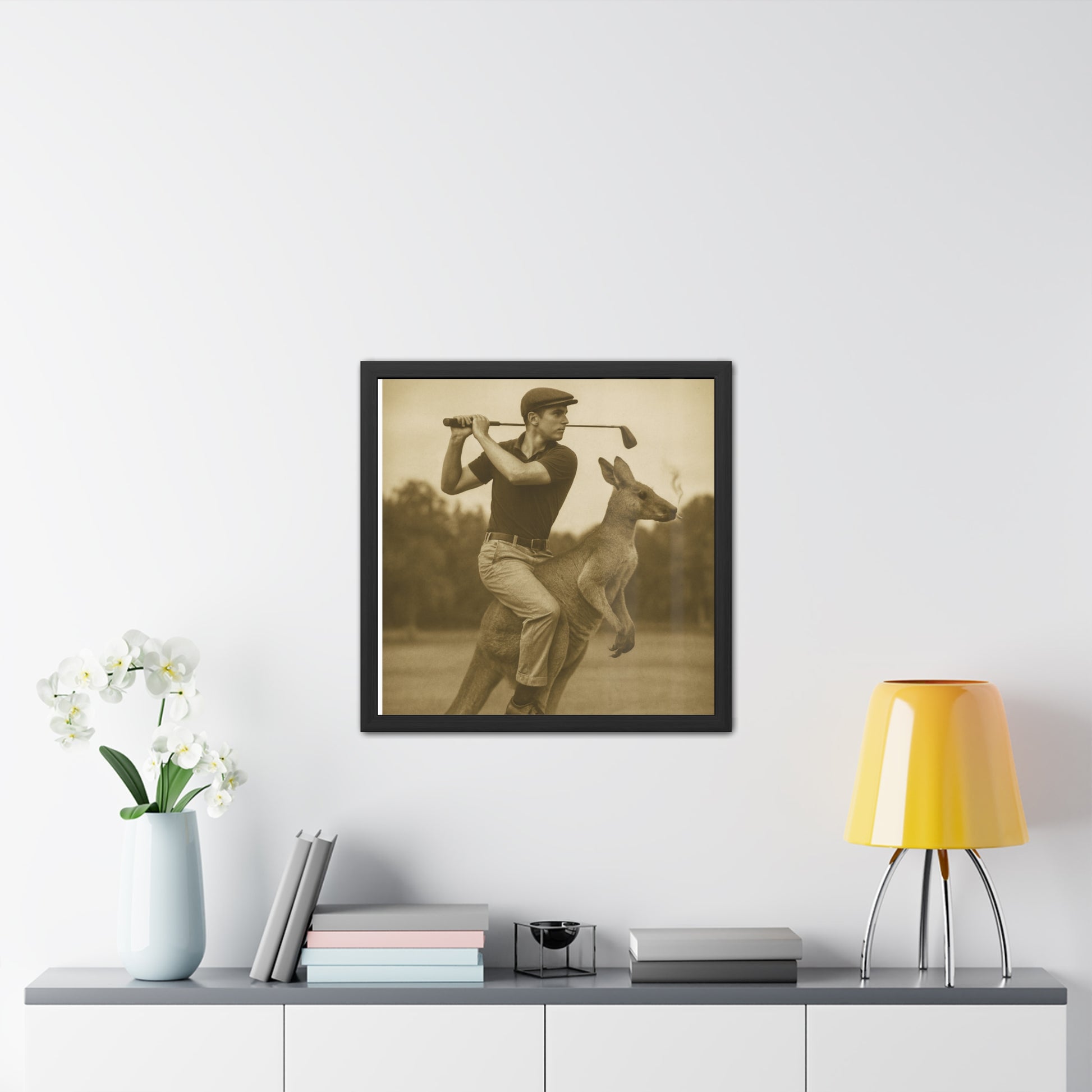 Vintage Framed Poster - Golfing Kangaroo Art, Unique Wall Decor, Retro Home Gallery, Gift for Animal Lovers, Funny Art Print