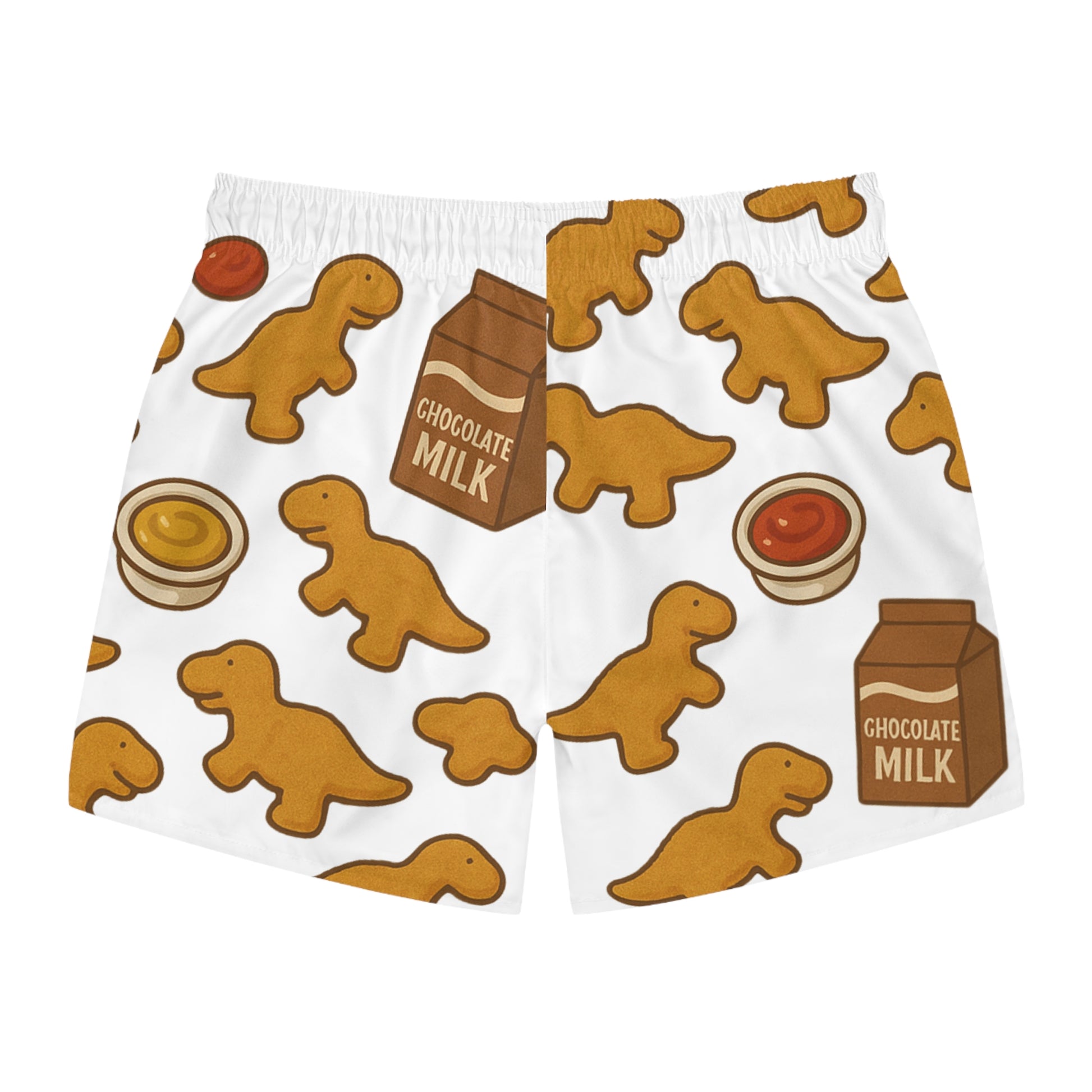 Dino-Themed Swim Trunks, Fun Summer Shorts, Beachwear for Kids & Adults, Great for Vacations & Pool Parties, Funny Gingerbread Design