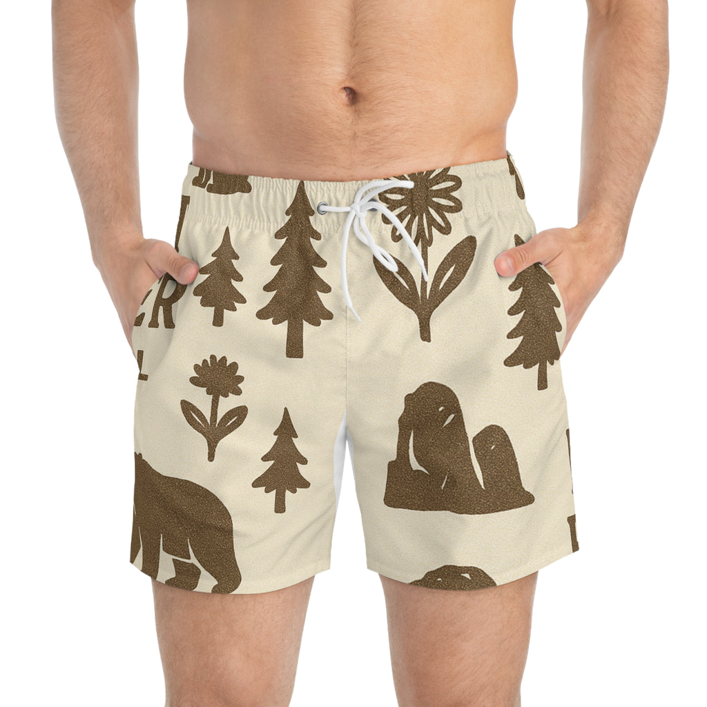 Nature-Inspired Swim Trunks, AOP Beach Shorts, Outdoor Adventure, Camping Gear, Summer Swimwear, Fun Gift Ideas