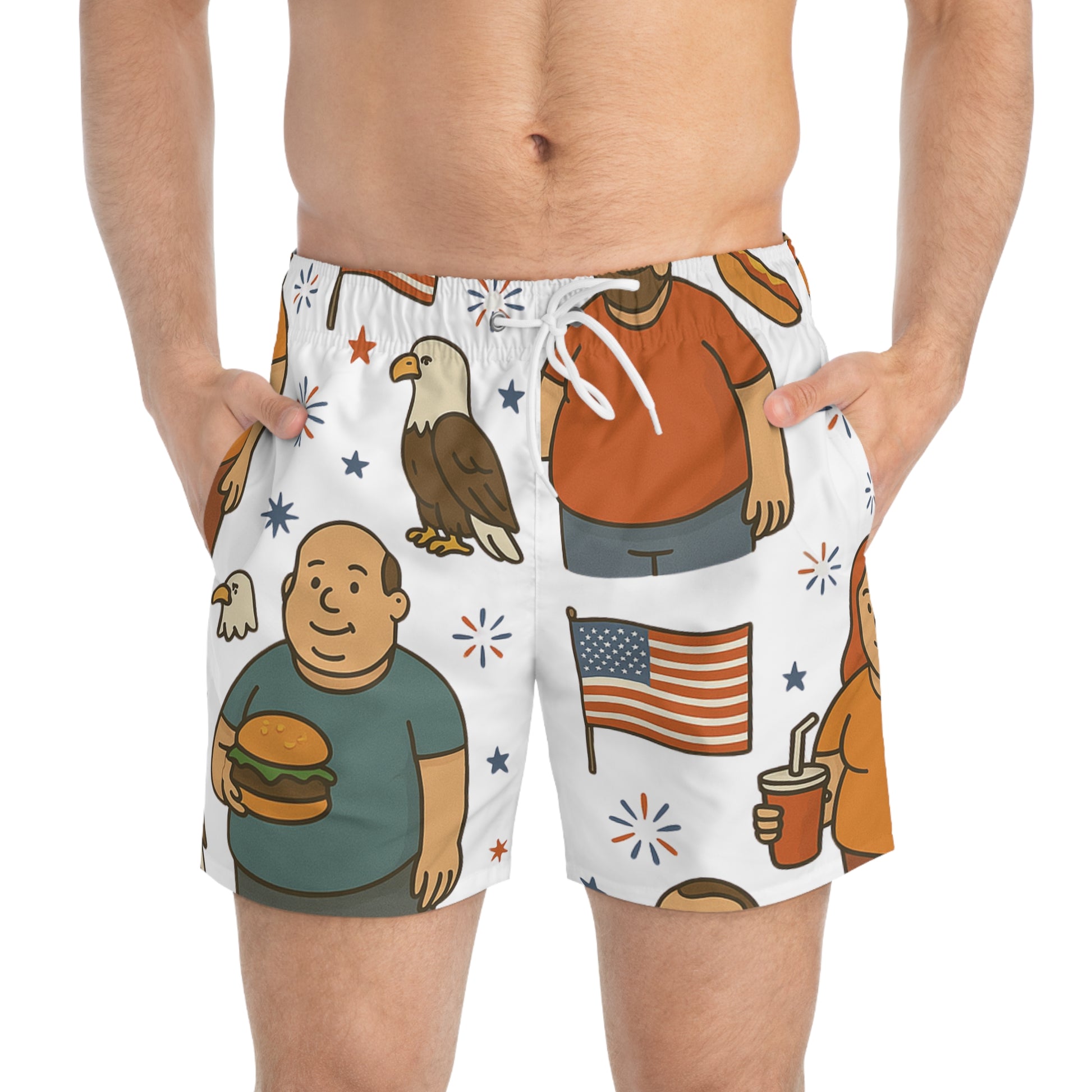 Patriotic Swim Trunks, Summer Beach Shorts, Independence Day Gift, Fun Poolside Attire, BBQ and Summer Celebration Gear