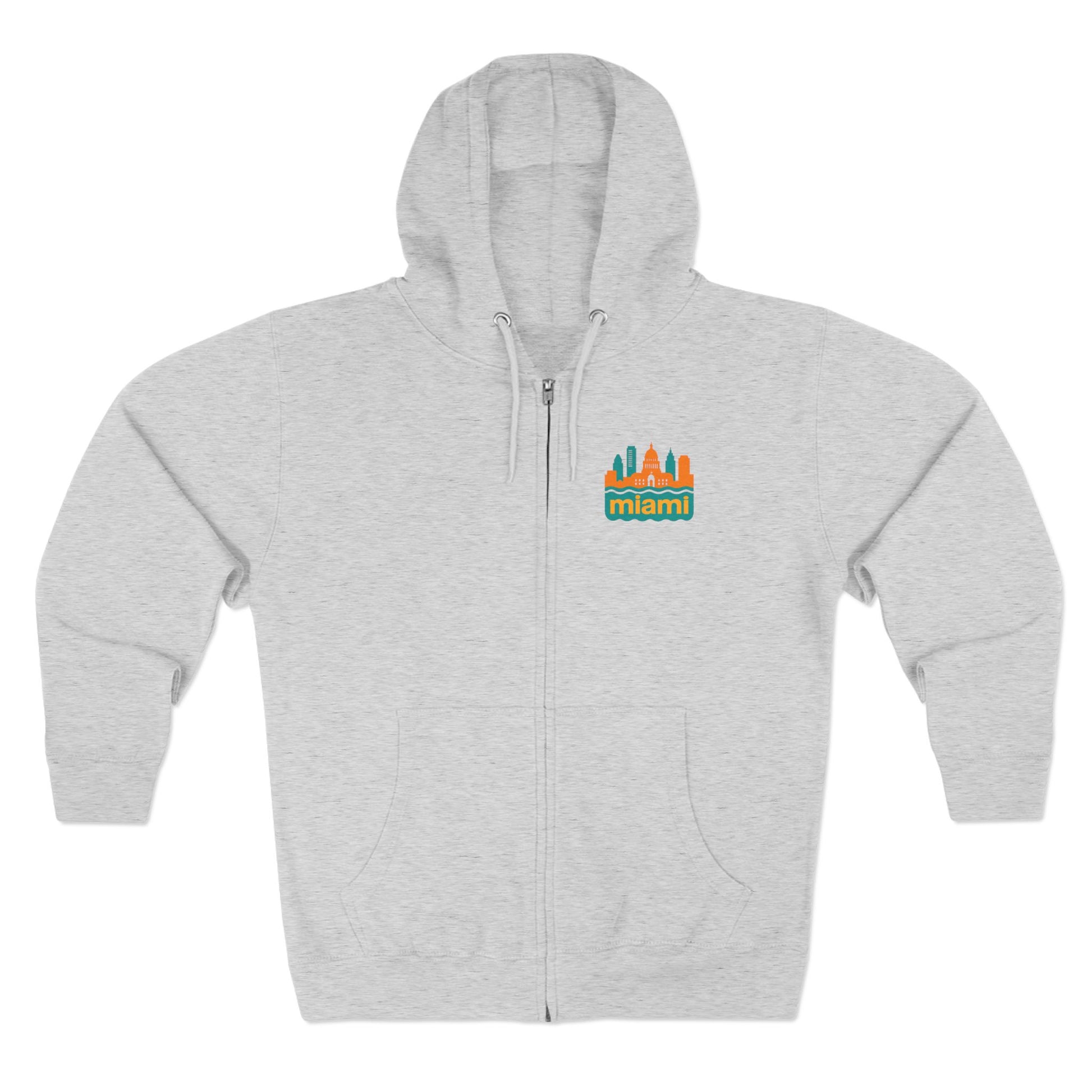 Miami Skyline Unisex Zip Hoodie, Stylish Jacket for Everyday Wear, Perfect for Travel, Gift for Him or Her, Casual Streetwear