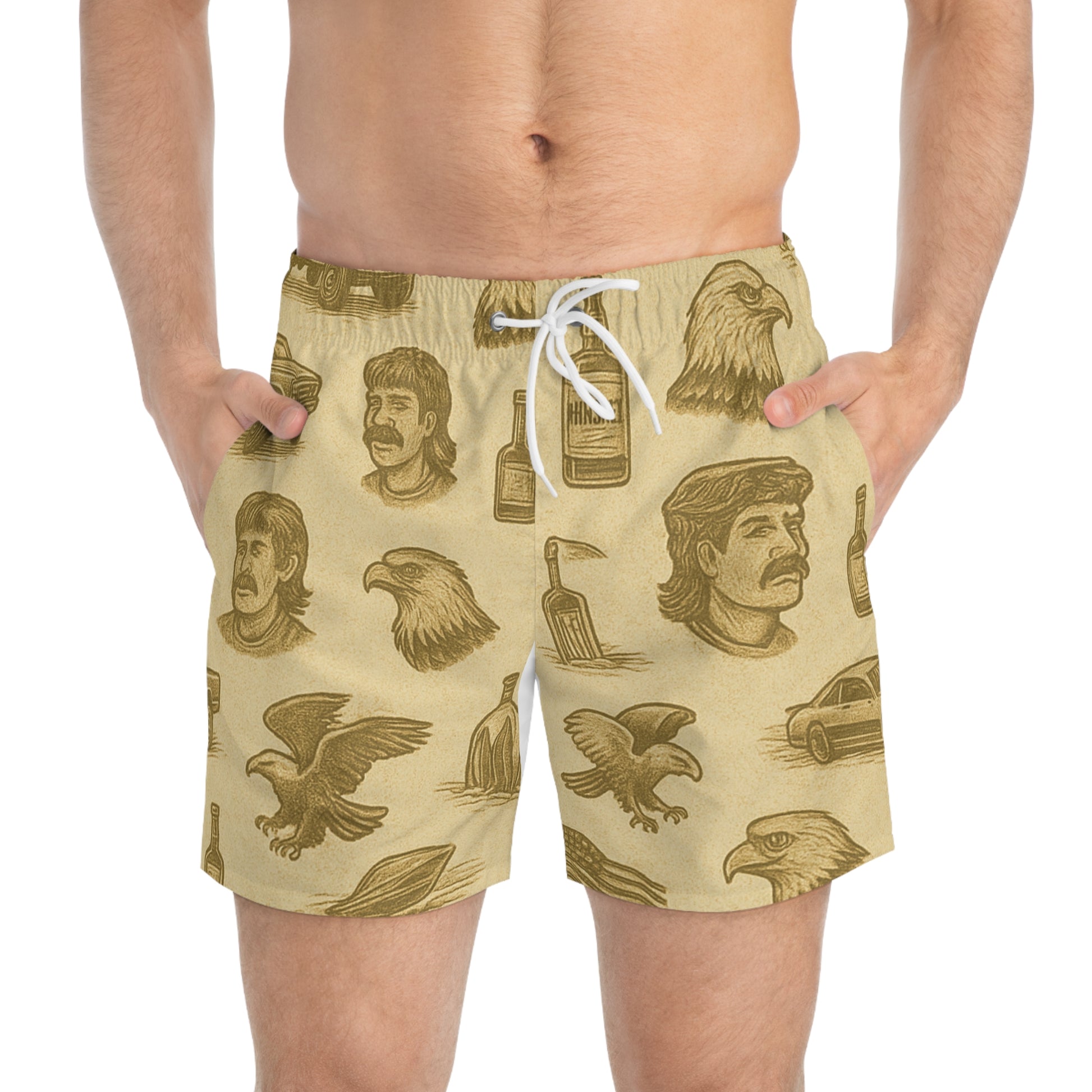 Patriotic Swim Trunks, Fun Beach Wear, Summer Pool Shorts, Men's Swimwear, Outdoor Adventure Trunks, Great for Vacation