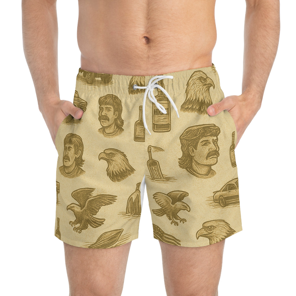 Patriotic Swim Trunks, Fun Beach Wear, Summer Pool Shorts, Men's Swimwear, Outdoor Adventure Trunks, Great for Vacation