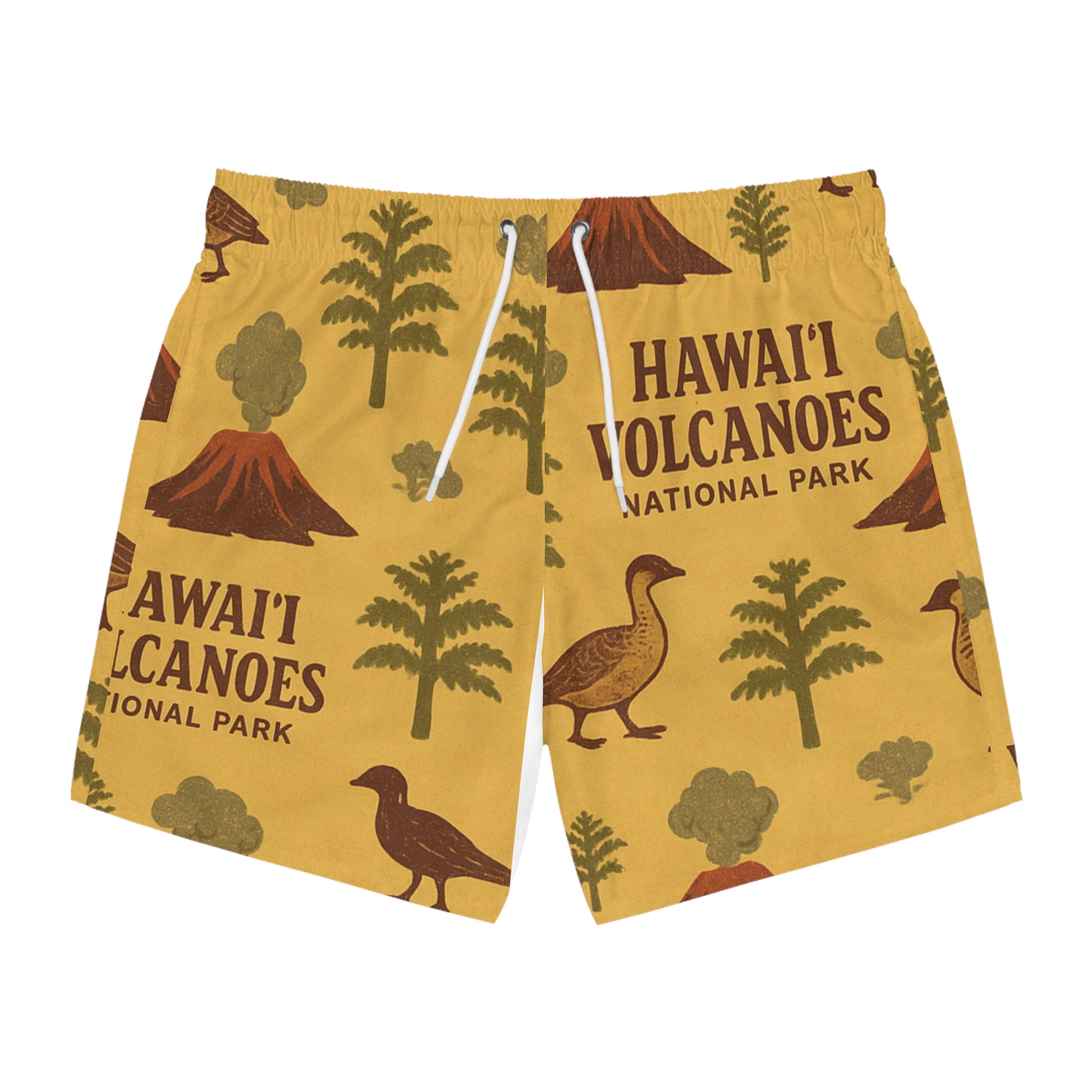 Hawaiian Volcanoes Swim Trunks, AOP Beach Shorts, Summer Swimwear, Tropical Vacation Gear, Gift for Travelers, Fun Poolside Attire