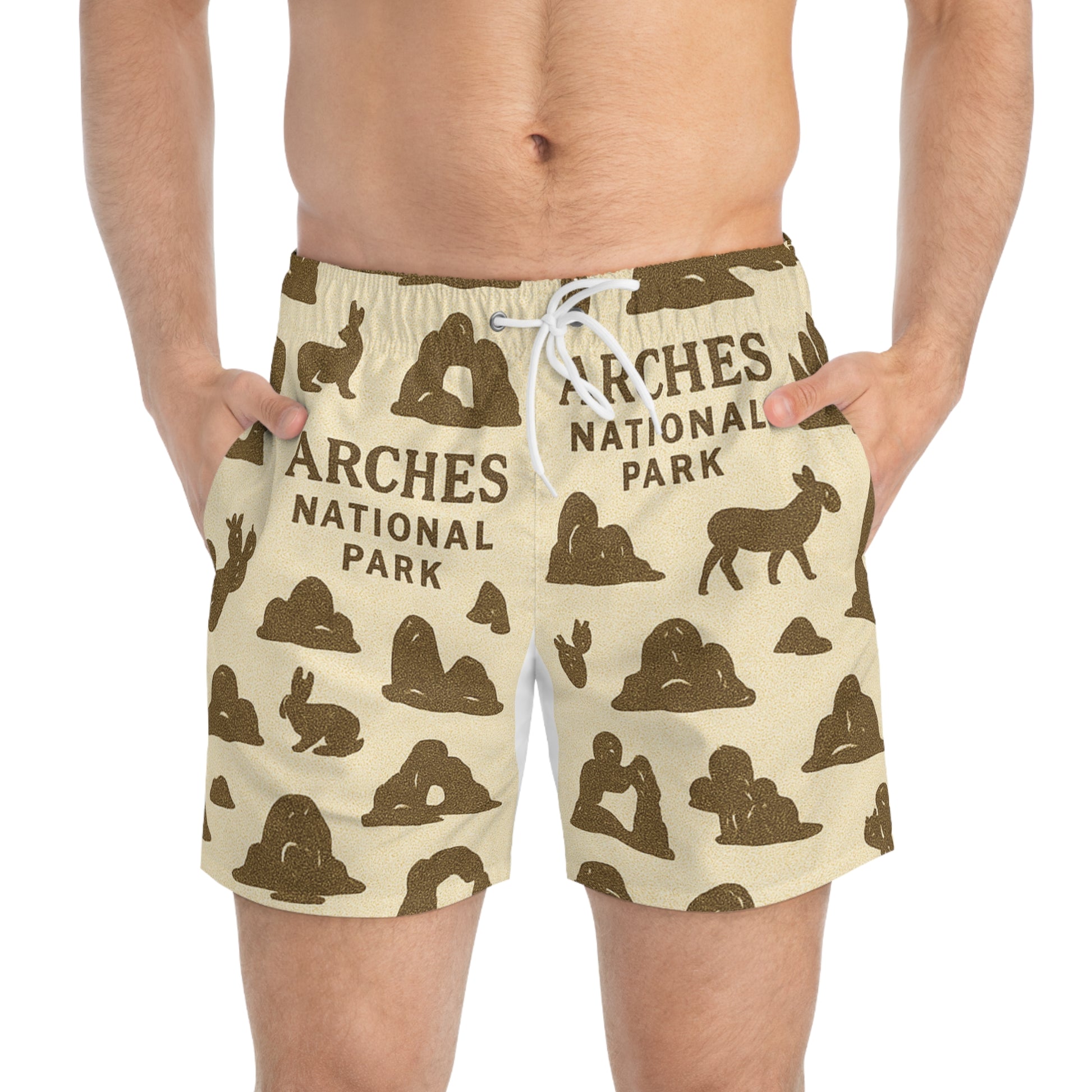Arches National Park Swim Trunks - Nature-Inspired Beachwear, Summer Essentials, Vacation Swimwear, Graphic Trunks, Adventure Shorts