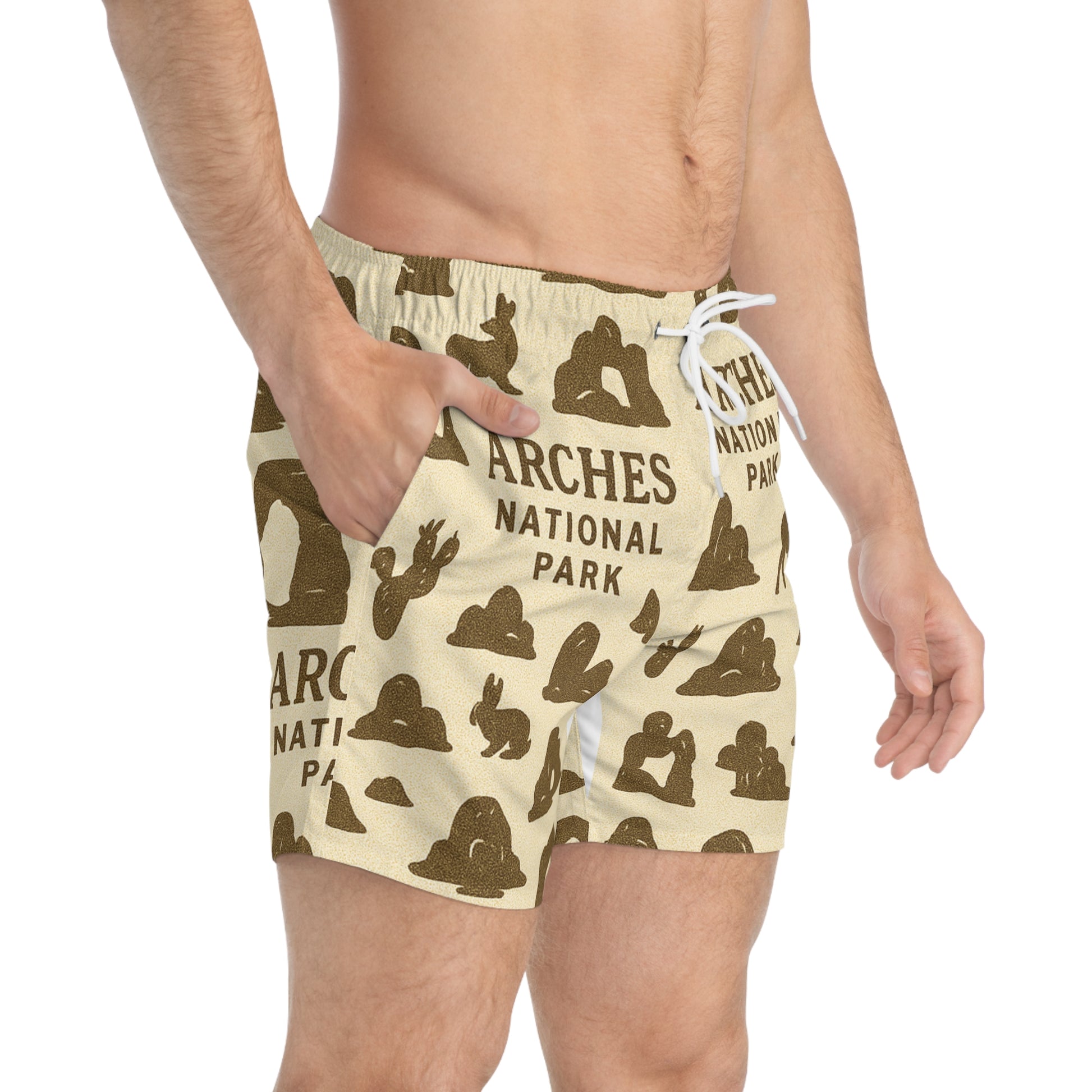 Arches National Park Swim Trunks - Nature-Inspired Beachwear, Summer Essentials, Vacation Swimwear, Graphic Trunks, Adventure Shorts