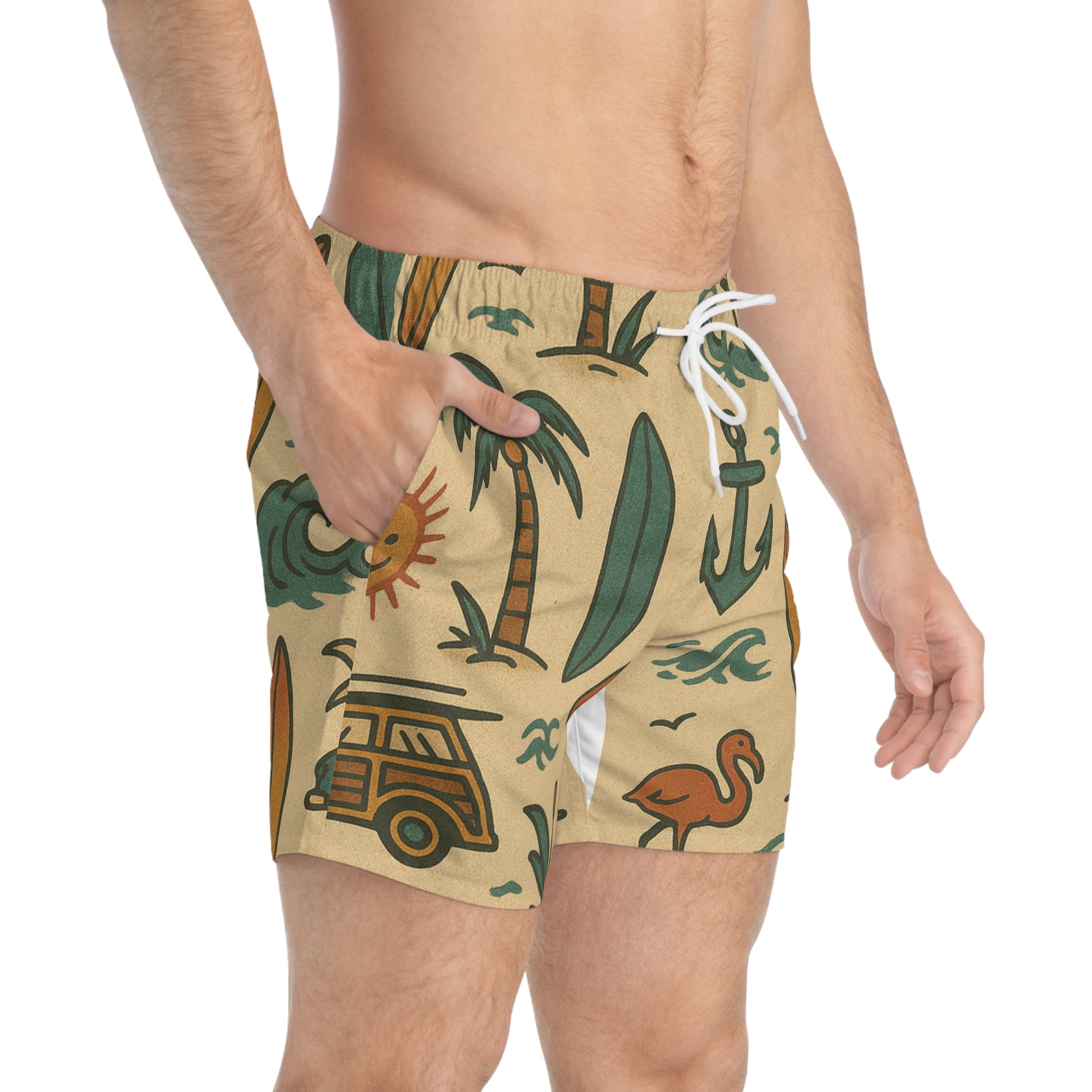 Tropical Print Men's Swim Trunks, Beach Ready Boardshorts, Fun Vacation Shorts, Summer Essentials, Gift for Dad, Pool Party Gear