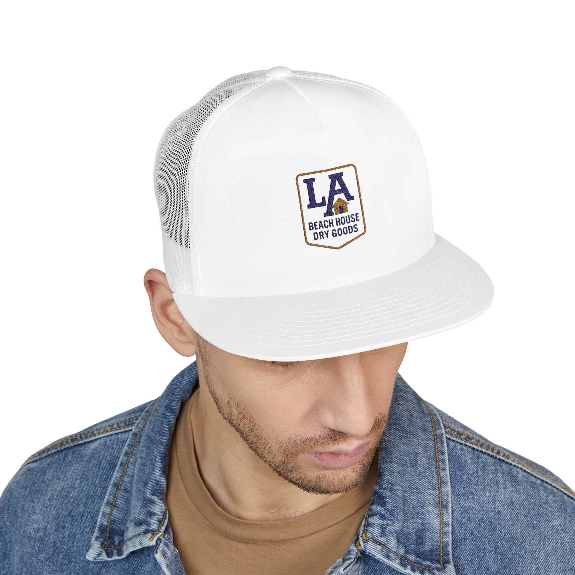 LA Embroidered 5 Panel Trucker Cap, Casual Cap, Outdoor Cap, Summer Hat, Festival Headwear, Trendy Accessories