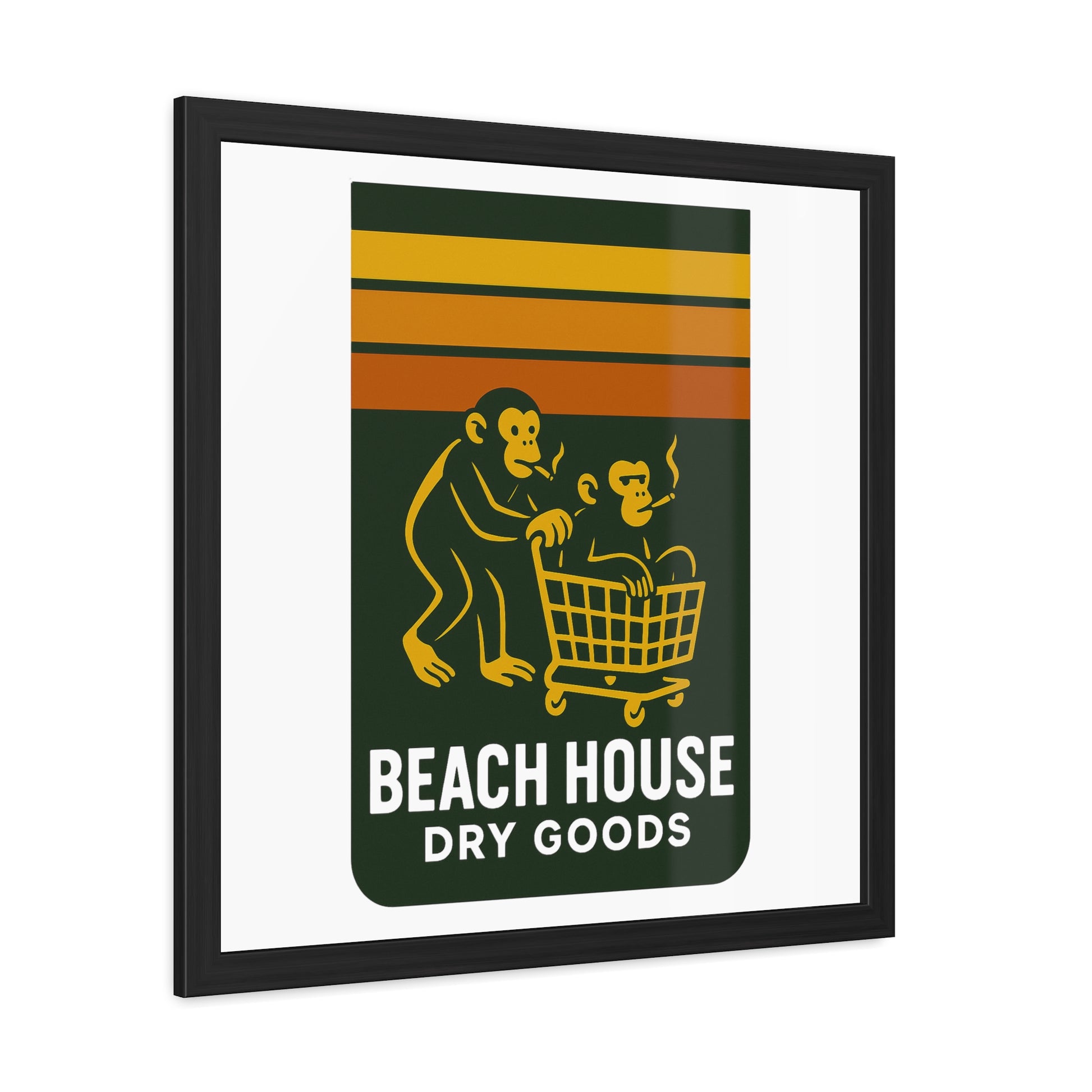 Vintage Beach House Monkey Framed Poster, Retro Wall Art, Home Decor, Gift for Beach Lovers, Coastal Art Prints