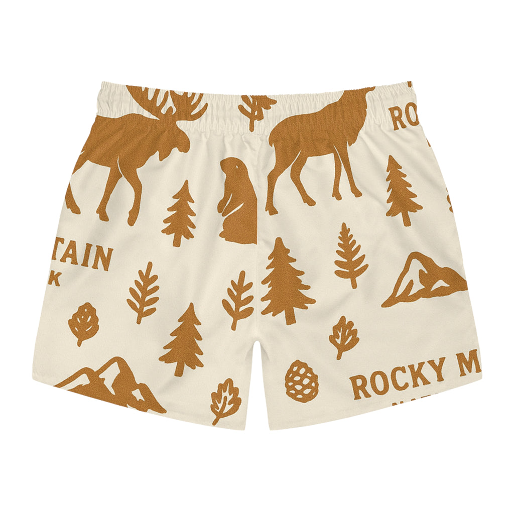 Nature-Inspired Swim Trunks, Rocky Mountain Theme, Vacation Shorts for Men, Summer Beachwear, Outdoor Adventure Swimwear